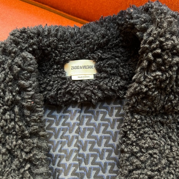 Zadig & Voltaire Woman's Black Mila Soft Curly Jacket Coat M - Picture 3 of 6